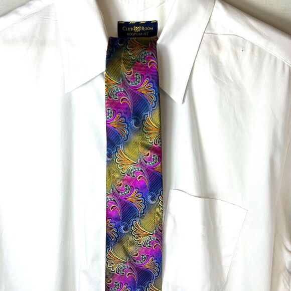 Robert Lewis Vibrant Colorful Jacquard Paisley Print 100% Silk Long Tie - Picture 3 of 10